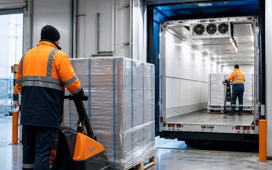 Pallet cargo loading into a temperature-controlled logistics vehicle