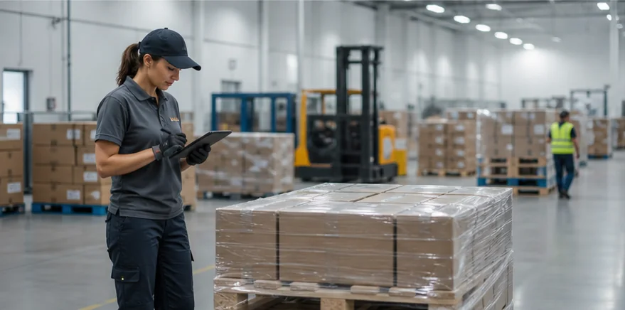 Independent inspector documenting received pallet cargo